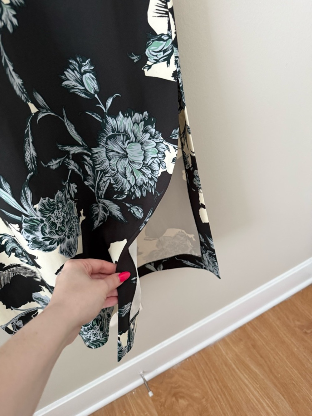 Reiss Black Floral High-Neck Midi Dress with Cream Accents - Picture 11 of 16